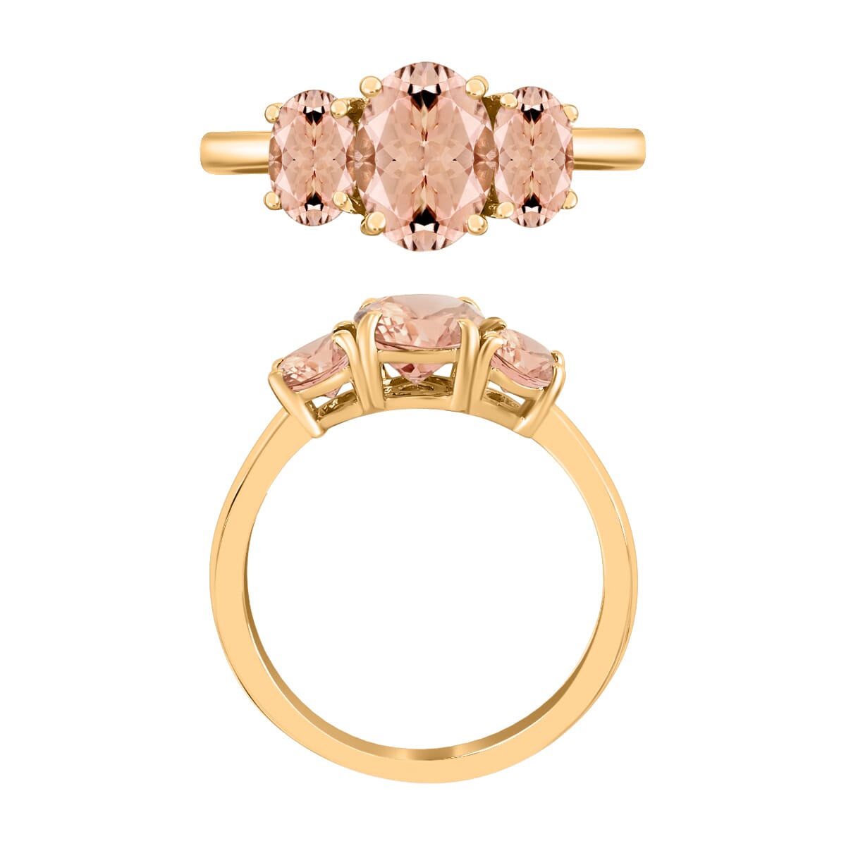 Luxoro 14K Yelllow Gold Premium Marropino Morganite 3 Stone Ring (Size 5.5) 4 Grams 2.20 ctw image number 3
