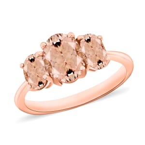Luxoro 14K Rose Gold Premium Marropino Morganite 3 Stone Ring (Size 7.5) 4 Grams 2.20 ctw