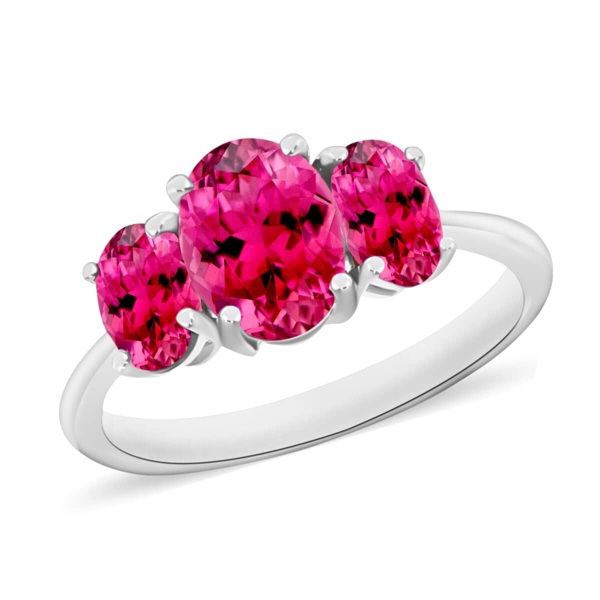 Ouro Fino Rubellite 3 Stone Ring in Platinum Over Sterling Silver (Size 4.0) 2.60 ctw image number 0