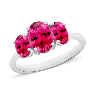 Ouro Fino Rubellite 3 Stone Ring in Platinum Over Sterling Silver (Size 4.0) 2.60 ctw