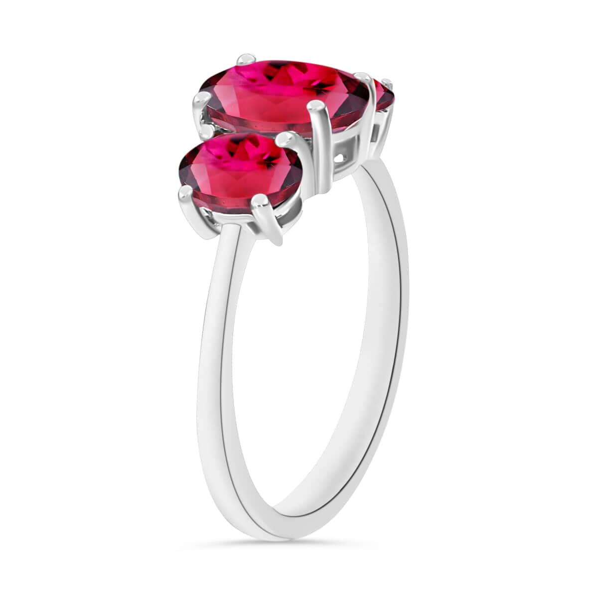 Ouro Fino Rubellite 3 Stone Ring in Platinum Over Sterling Silver (Size 4.0) 2.60 ctw image number 2