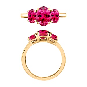 D'Joy Ouro Fino Rubellite 2.60 ctw 3 Stone Ring in Vermeil Yellow Gold Over Sterling Silver (Size 8.0) (Del. in 10-12 Days)