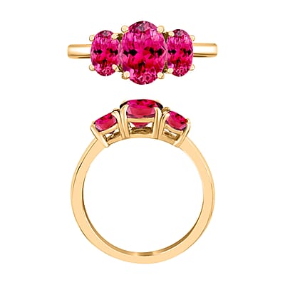 D'Joy Ouro Fino Rubellite 2.60 ctw 3 Stone Ring in Vermeil Yellow Gold Over Sterling Silver (Size 8.0)