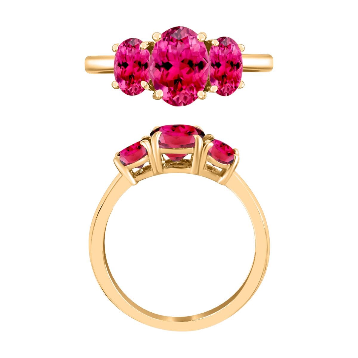 Ouro Fino Rubellite 2.60 ctw 3 Stone Ring in Vermeil Yellow Gold Over Sterling Silver (Size 11.0) image number 3
