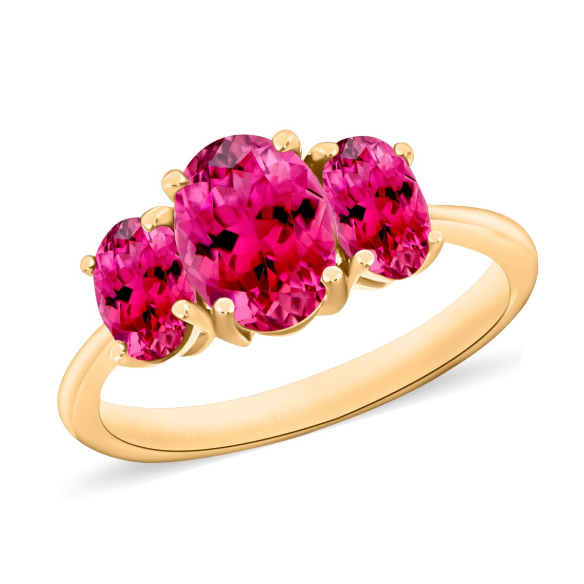 Ouro Fino Rubellite 2.60 ctw 3 Stone Ring in Vermeil Yellow Gold Over Sterling Silver (Size 12.0) image number 0