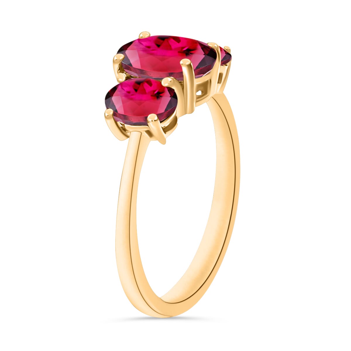 Ouro Fino Rubellite 2.60 ctw 3 Stone Ring in Vermeil Yellow Gold Over Sterling Silver (Size 12.0) image number 2