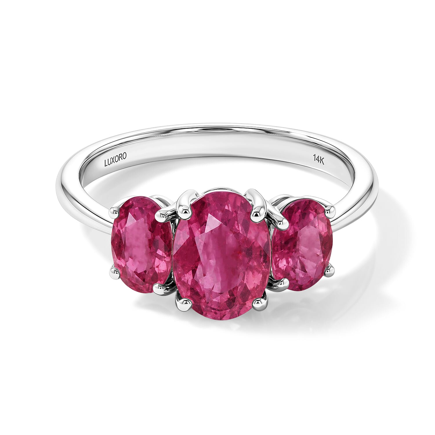 Luxoro Premium Ouro Fino Rubellite 2.60 ctw 3 Stone Ring in 14K White Gold (Size 4.0) 4 Grams
