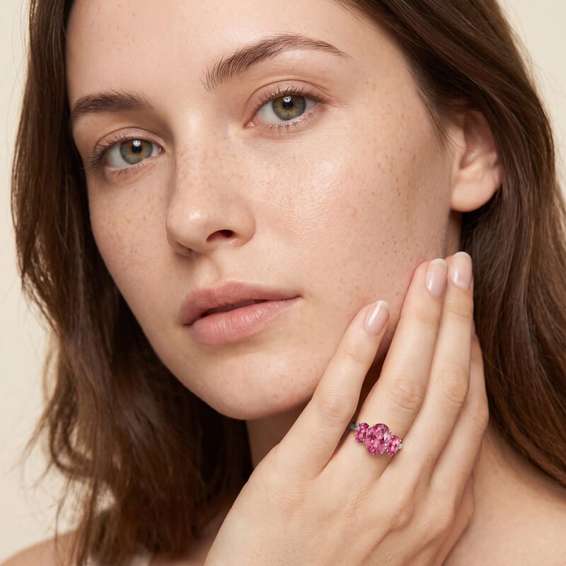 Luxoro Premium Ouro Fino Rubellite 2.60 ctw 3 Stone Ring in 14K White Gold (Size 4.0) 4 Grams