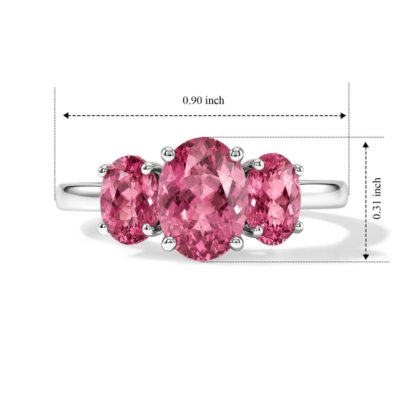 Luxoro Premium Ouro Fino Rubellite 2.60 ctw 3 Stone Ring in 14K White Gold (Size 4.0) 4 Grams