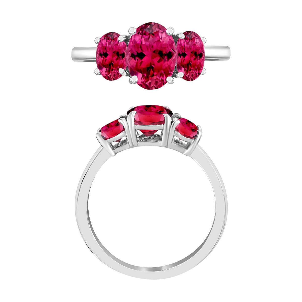 Luxoro Premium Ouro Fino Rubellite 2.60 ctw 3 Stone Ring in 14K White Gold (Size 12.0) 4 Grams (Del. in 10-12 Days) image number 3