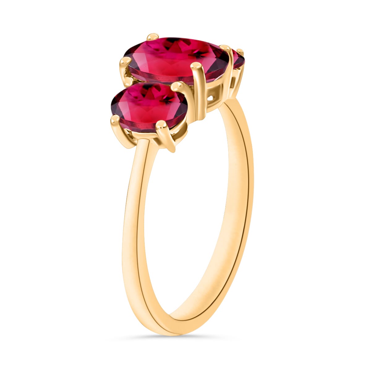 Luxoro Premium Ouro Fino Rubellite 2.60 ctw 3 Stone Ring in 14K Yellow Gold (Size 11.5) 4 Grams image number 2