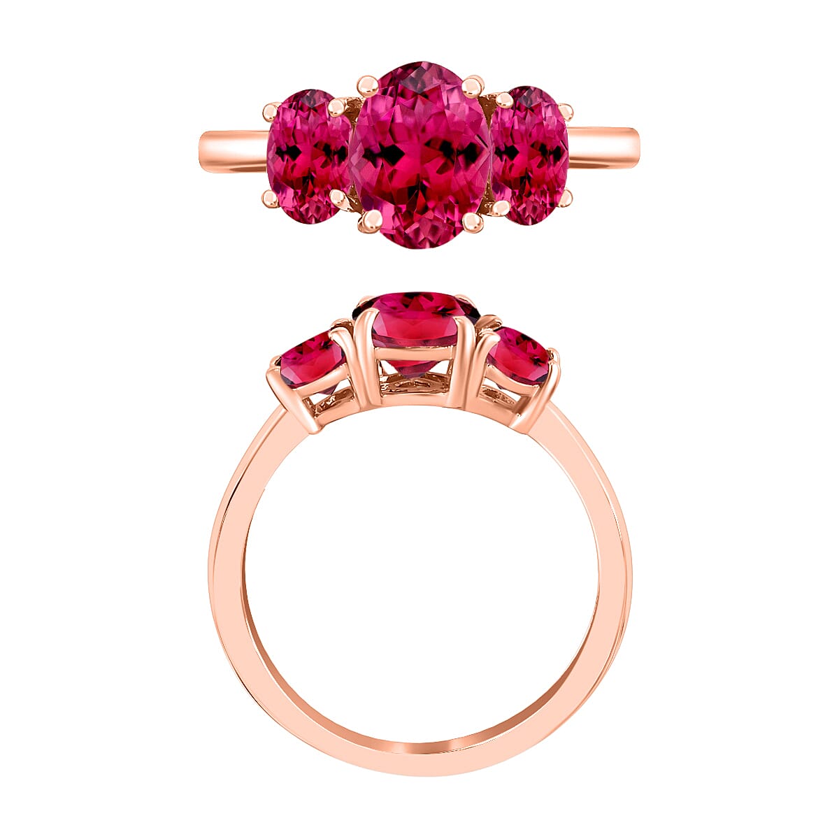Luxoro Premium Ouro Fino Rubellite 2.60 ctw 3 Stone Ring in 14K Rose Gold (Size 11.5) 4 Grams (Del. in 10-12 Days) image number 3