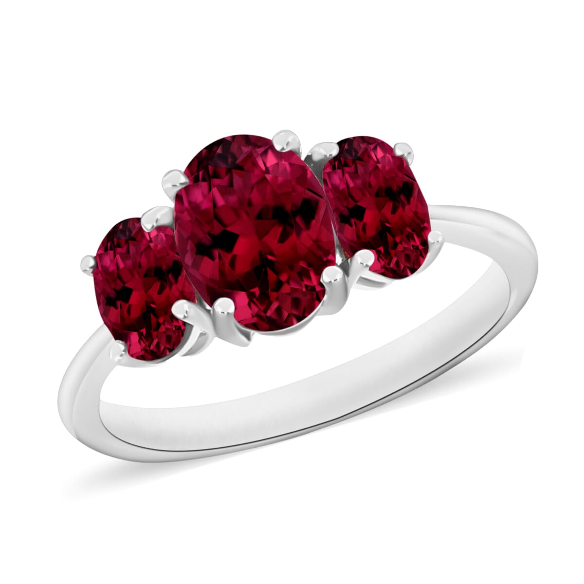 Rhapsody AAAA Ouro Fino Rubellite 2.60 ctw 3 Stone Ring in 950 Platinum (Size 6.5) 5.50 Grams image number 0