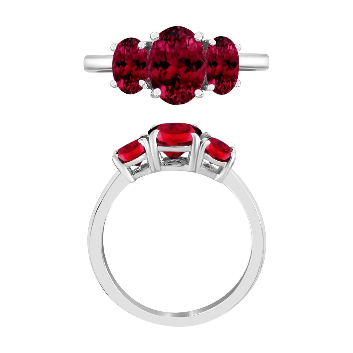 Rhapsody AAAA Ouro Fino Rubellite 2.60 ctw 3 Stone Ring in 950 Platinum (Size 6.5) 5.50 Grams image number 3