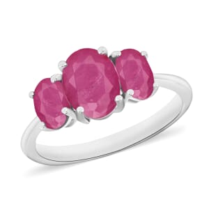 Mozambique Ruby 3 Stone Ring in Platinum Over Sterling Silver (Size 4.0) 2.75 ctw
