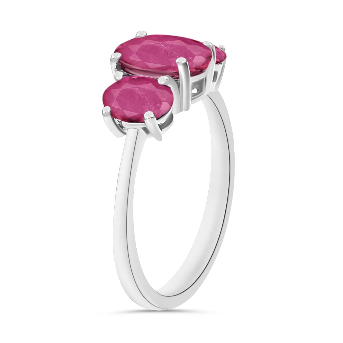 Mozambique Ruby 3 Stone Ring in Platinum Over Sterling Silver (Size 4.0) 2.75 ctw image number 2