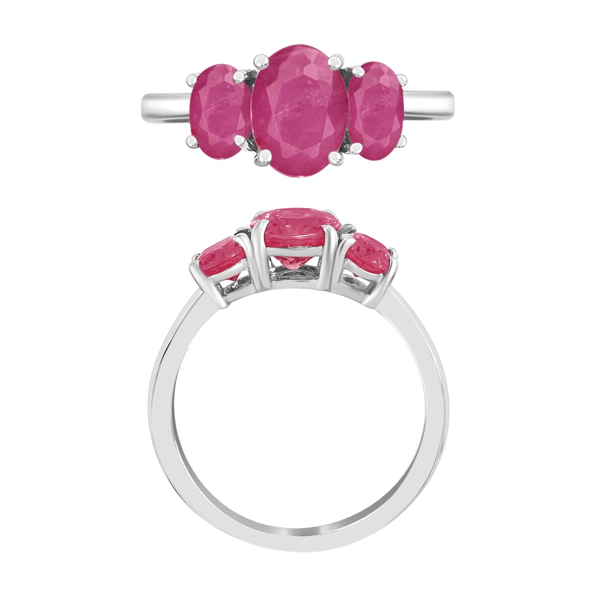 Mozambique Ruby 3 Stone Ring in Platinum Over Sterling Silver (Size 6.0) 2.75 ctw image number 3