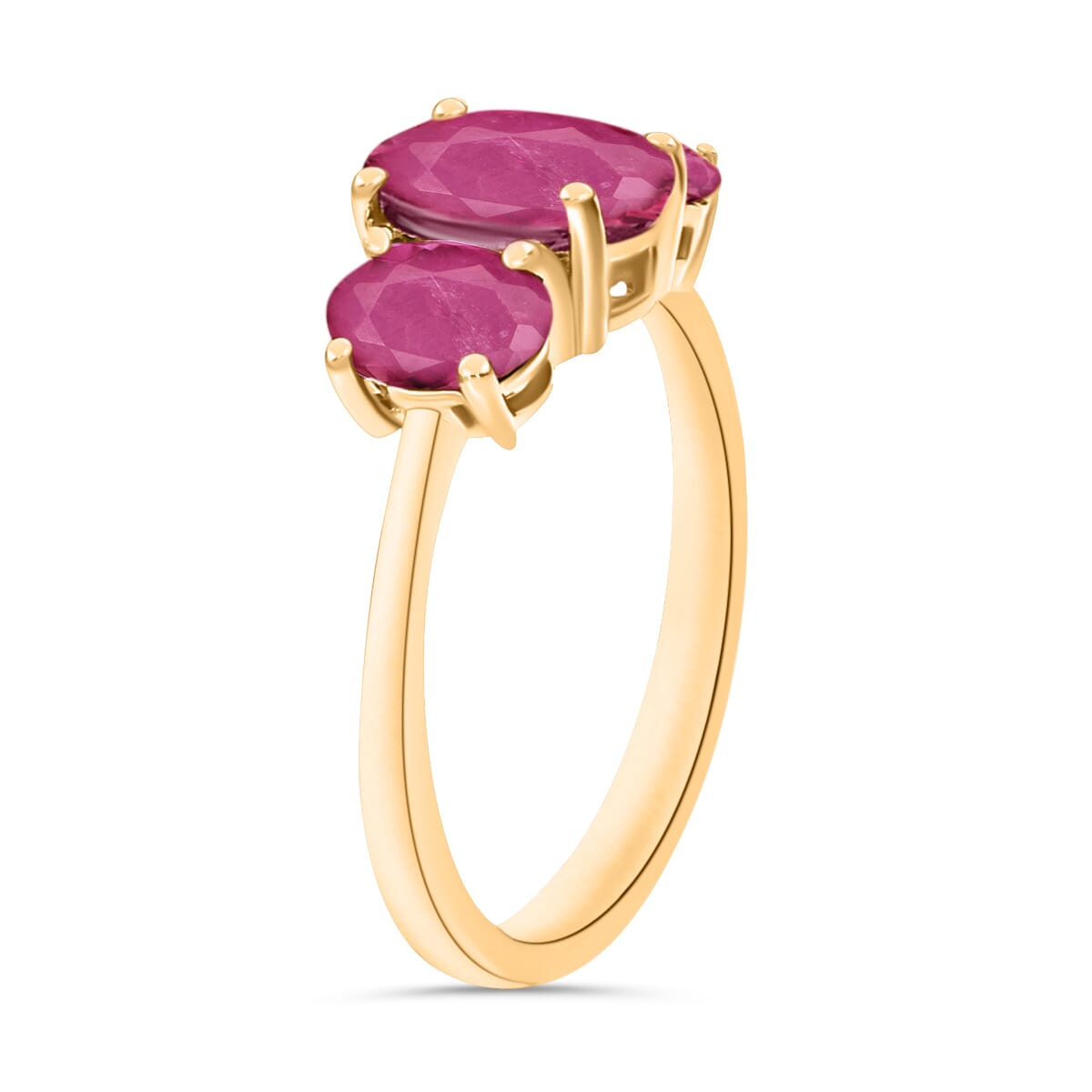 Mozambique Ruby 3 Stone Ring in Vermeil Yellow Gold Over Sterling Silver (Size 9.5) 2.75 ctw image number 1