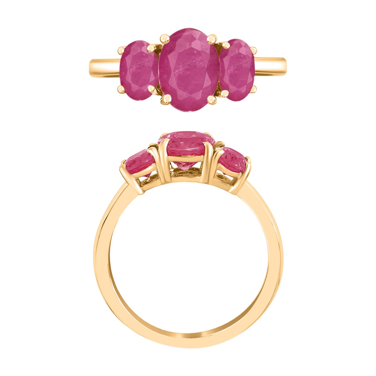 Mozambique Ruby 3 Stone Ring in Vermeil Yellow Gold Over Sterling Silver (Size 9.5) 2.75 ctw image number 2