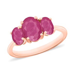 Mozambique Ruby 3 Stone Ring in Vermeil Rose Gold Over Sterling Silver (Size 6.5) 2.75 ctw