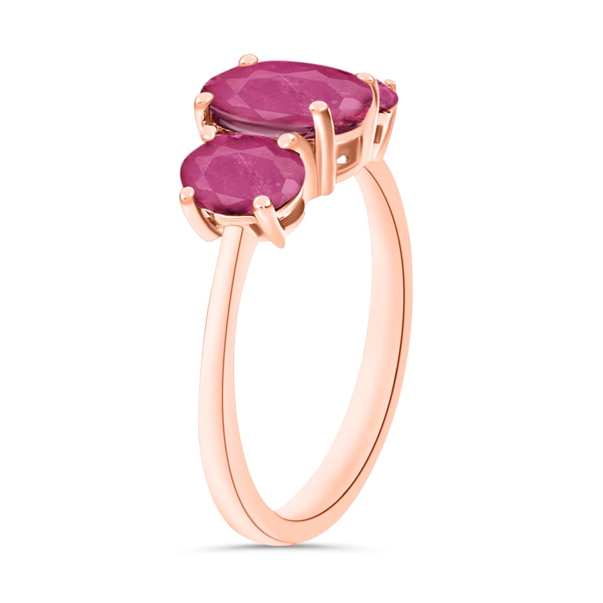 Mozambique Ruby 3 Stone Ring in Vermeil Rose Gold Over Sterling Silver (Size 10.5) 2.75 ctw image number 1