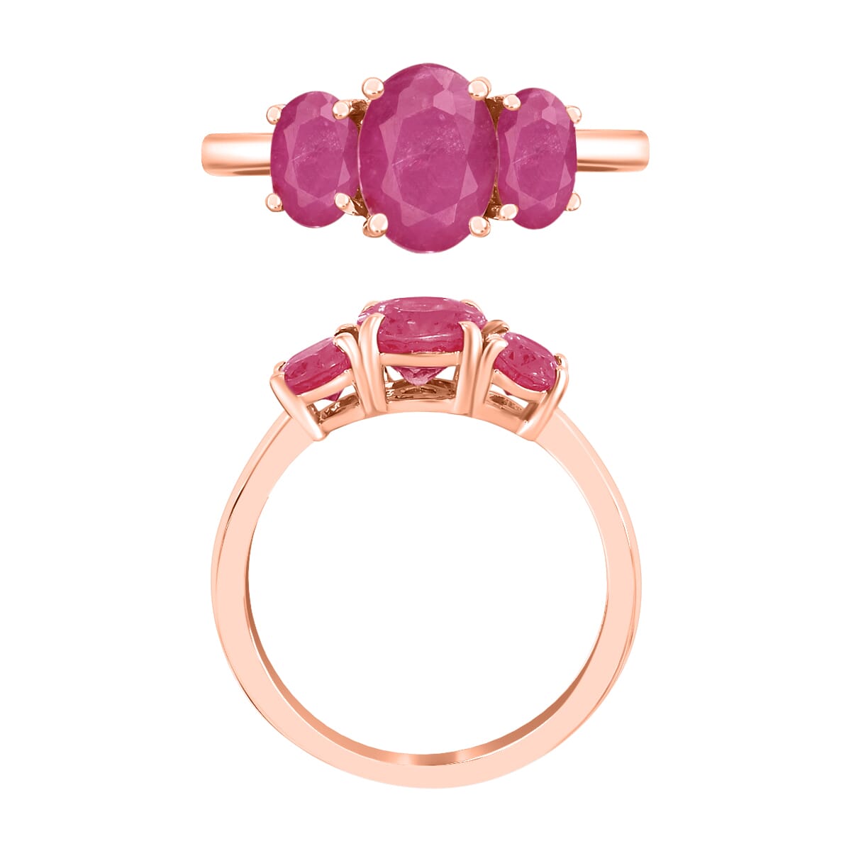 Mozambique Ruby 3 Stone Ring in Vermeil Rose Gold Over Sterling Silver (Size 10.5) 2.75 ctw image number 2