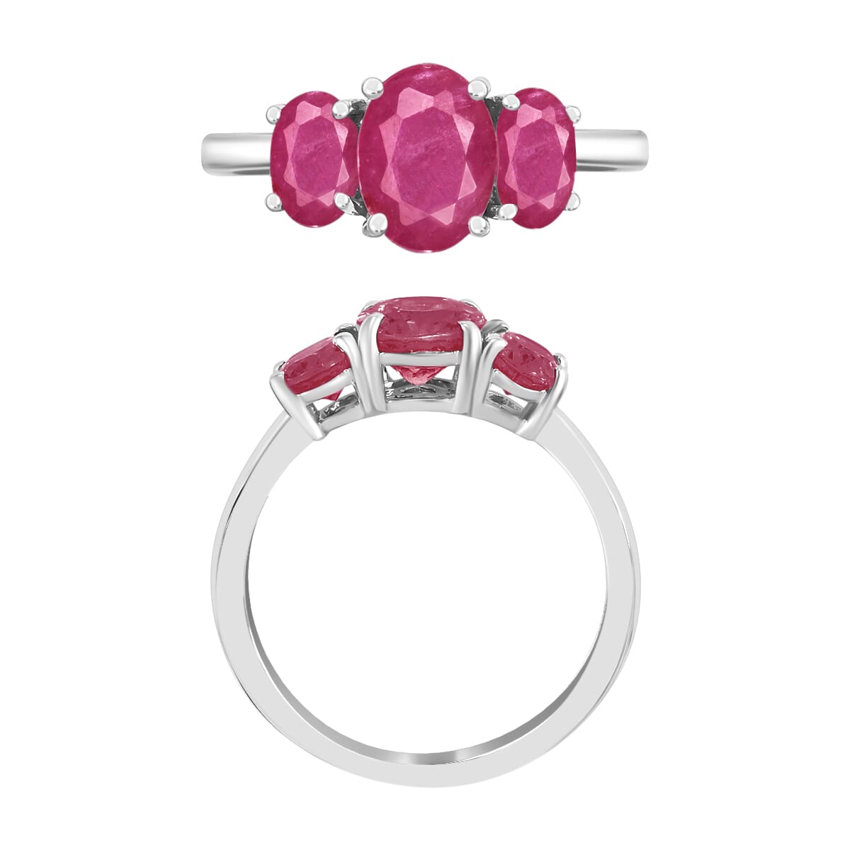 Luxoro 14K White Gold Premium Mozambique Ruby 3 Stone Ring (Size 12.0) 4 Grams 2.75 ctw image number 3