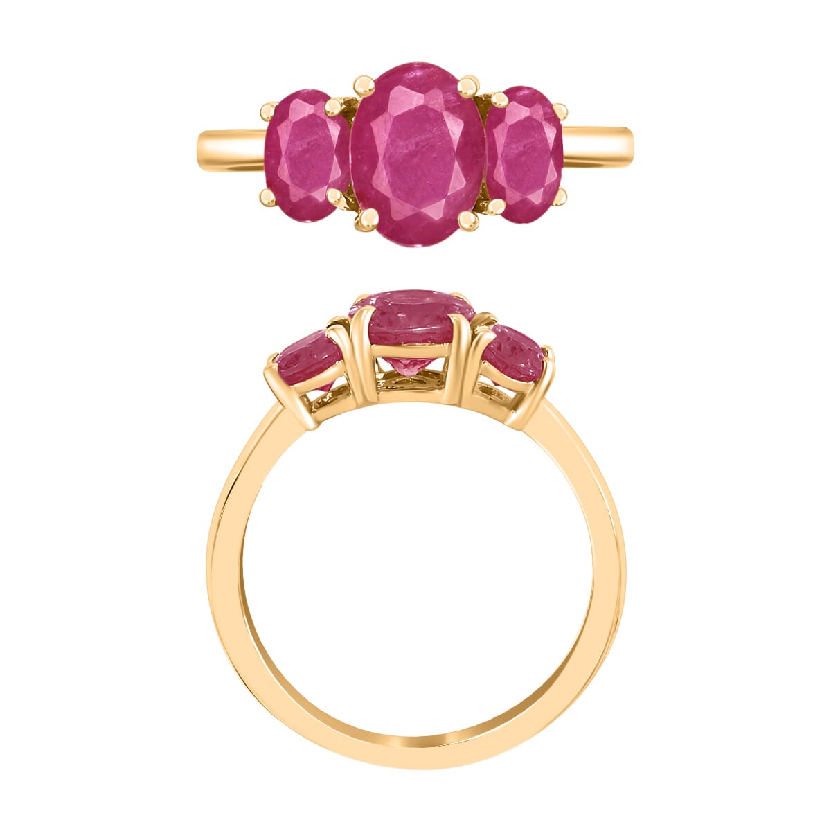 Luxoro 14K Yellow Gold Premium Mozambique Ruby 3 Stone Ring (Size 6.5) 4 Grams 2.75 ctw image number 2