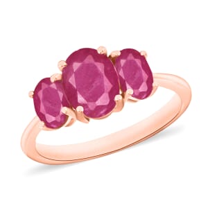 Luxoro 14K Rose Gold Premium Mozambique Ruby 3 Stone Ring (Size 7.0) 4 Grams 2.75 ctw