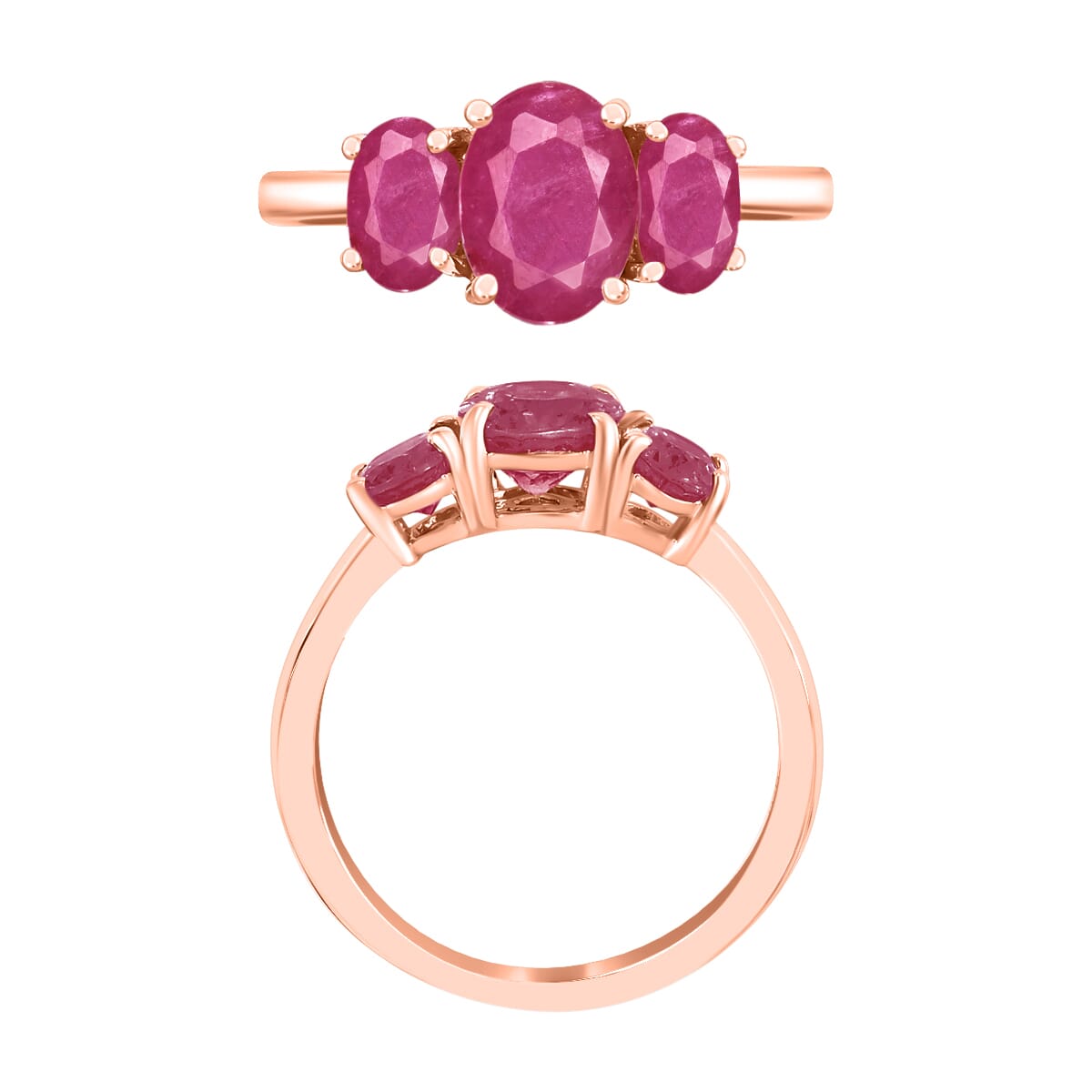 Luxoro 14K Rose Gold Premium Mozambique Ruby 3 Stone Ring (Size 7.0) 4 Grams 2.75 ctw image number 1