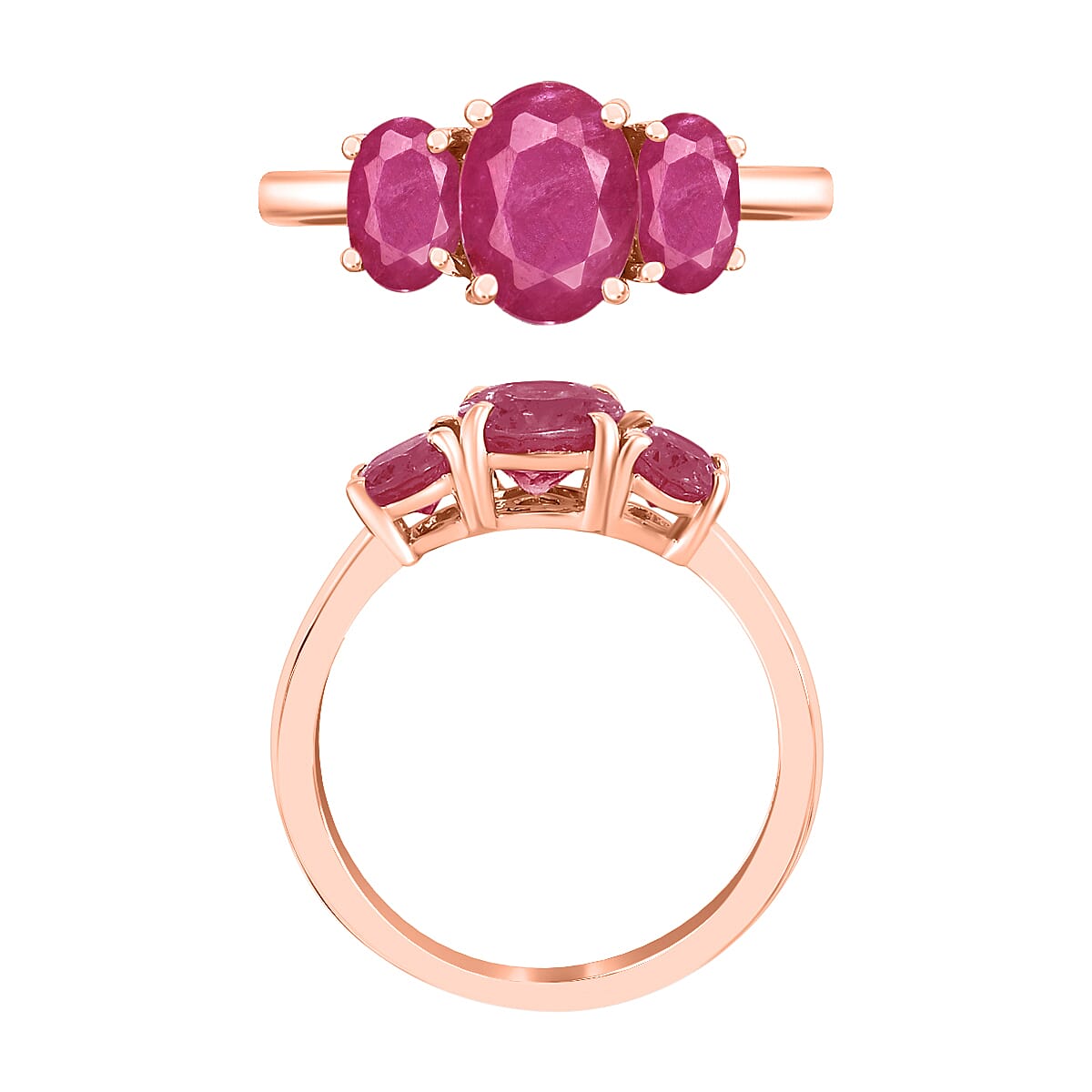 Luxoro 14K Rose Gold Premium Mozambique Ruby 3 Stone Ring (Size 11.0) 4 Grams 2.75 ctw (Del. in 10-12 Days) image number 1