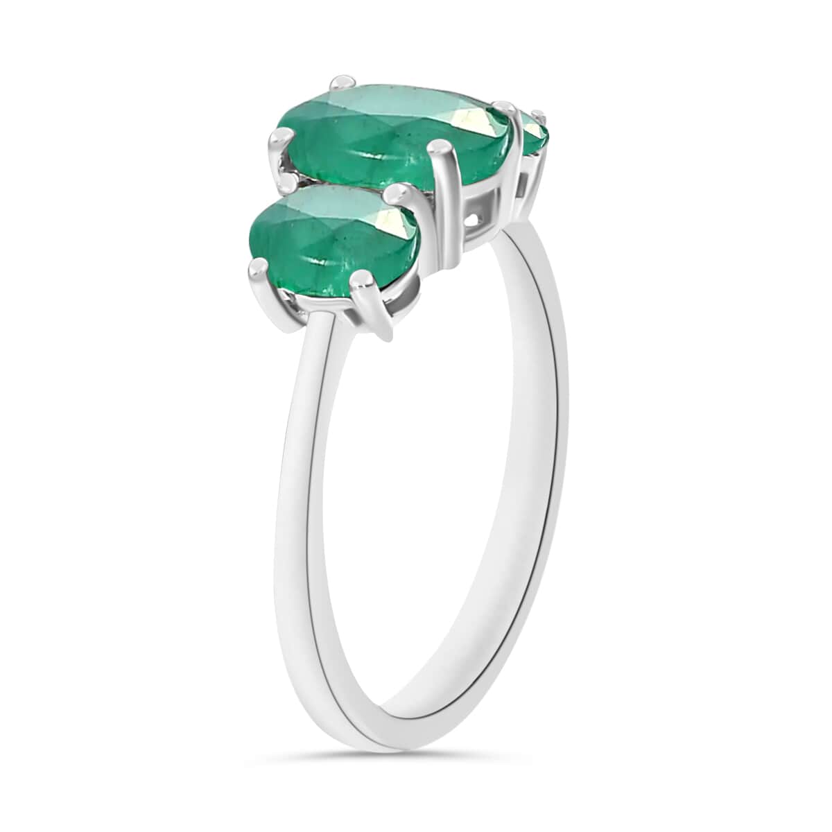 Kagem Zambian Emerald 3 Stone Ring in Platinum Over Sterling Silver (Size 4.0) 2.10 ctw image number 2