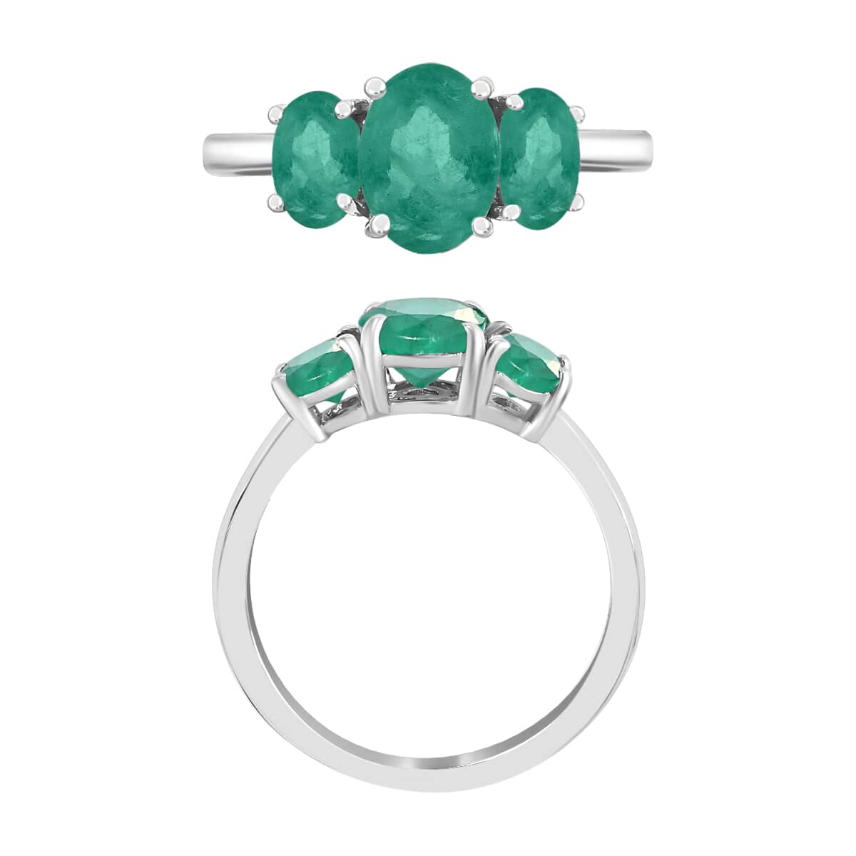 Kagem Zambian Emerald 3 Stone Ring in Platinum Over Sterling Silver (Size 4.0) 2.10 ctw image number 3