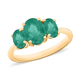D'Joy Kagem Zambian Emerald 2.10 ctw 3 Stone Ring in Vermeil Yellow Gold Over Sterling Silver (Size 8.5)
