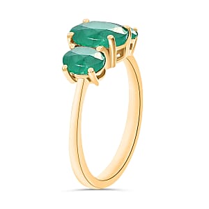 D'Joy Kagem Zambian Emerald 2.10 ctw 3 Stone Ring in Vermeil Yellow Gold Over Sterling Silver (Size 8.5)