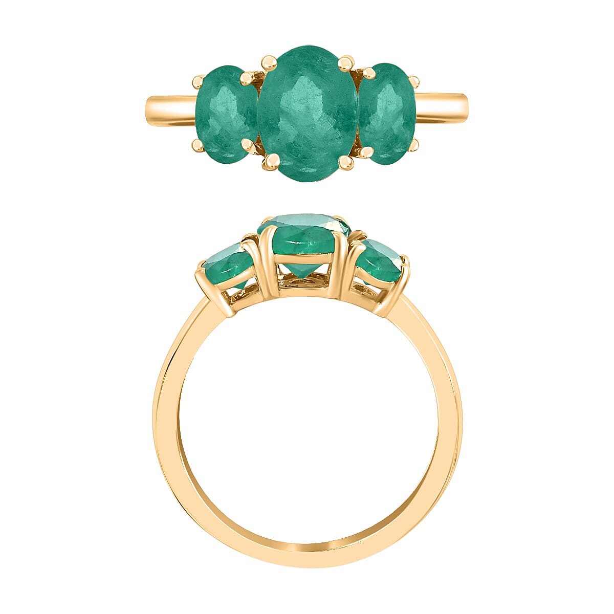 D'Joy Kagem Zambian Emerald 2.10 ctw 3 Stone Ring in Vermeil Yellow Gold Over Sterling Silver (Size 8.5) image number 3