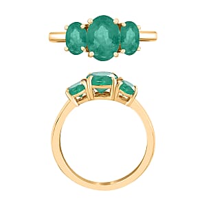 D'Joy Kagem Zambian Emerald 2.10 ctw 3 Stone Ring in Vermeil Yellow Gold Over Sterling Silver (Size 8.5)