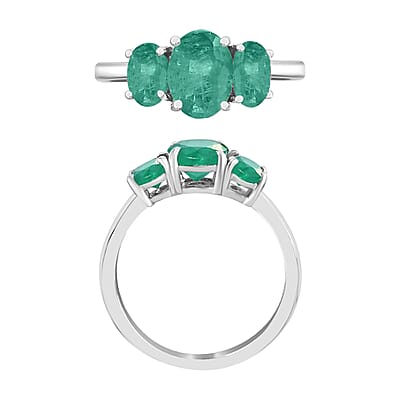 Luxoro 14K White Gold Premium Kagem Zambian Emerald 3 Stone Ring (Size 4.0) 4 Grams 2.10 ctw