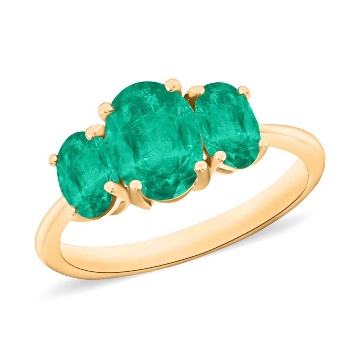 Iliana AAA Kagem Zambian Emerald 2.10 ctw 3 Stone Ring in 18K Yellow Gold (Size 4.0) 5.50 Grams image number 0