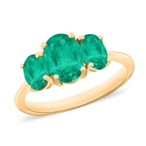 Iliana AAA Kagem Zambian Emerald 2.10 ctw 3 Stone Ring in 18K Yellow Gold (Size 4.0) 5.50 Grams