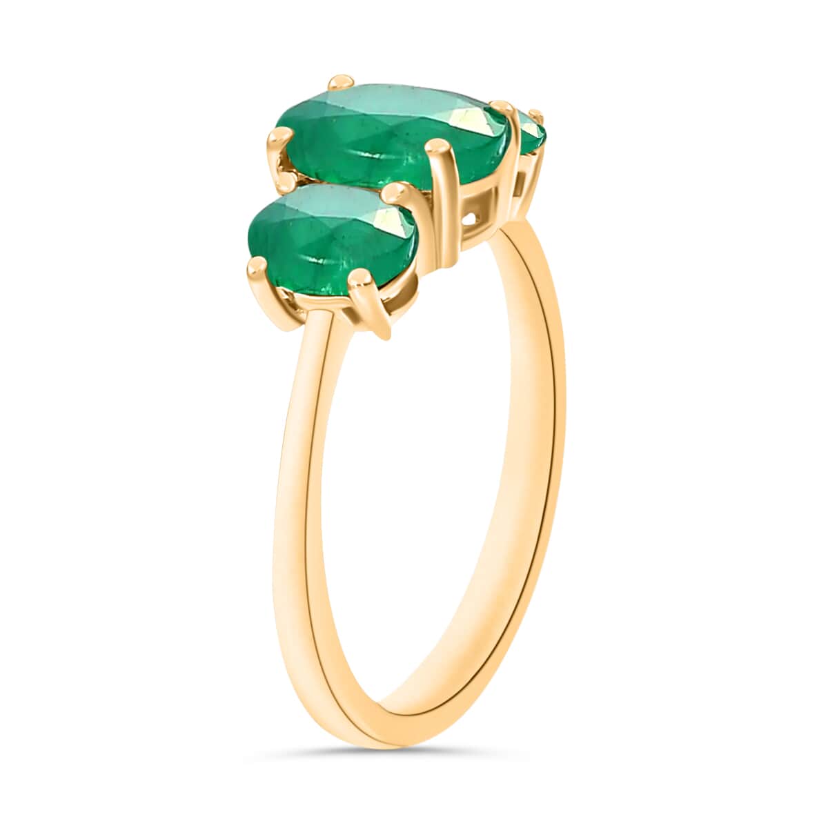 Iliana AAA Kagem Zambian Emerald 2.10 ctw 3 Stone Ring in 18K Yellow Gold (Size 4.0) 5.50 Grams image number 2