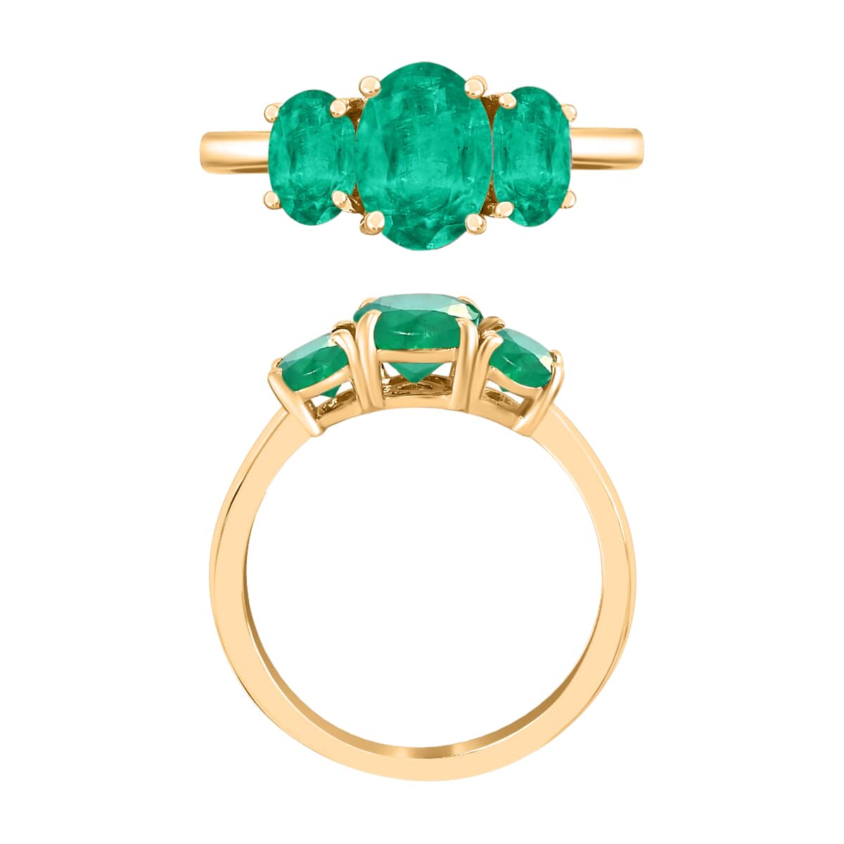 Iliana AAA Kagem Zambian Emerald 2.10 ctw 3 Stone Ring in 18K Yellow Gold (Size 4.0) 5.50 Grams image number 3