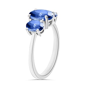 D'Joy Kanchanaburi Blue Sapphire 2.60 ctw 3 Stone Ring in Platinum Over Sterling Silver (Size 4.0) (Del. in 10-12 Days)