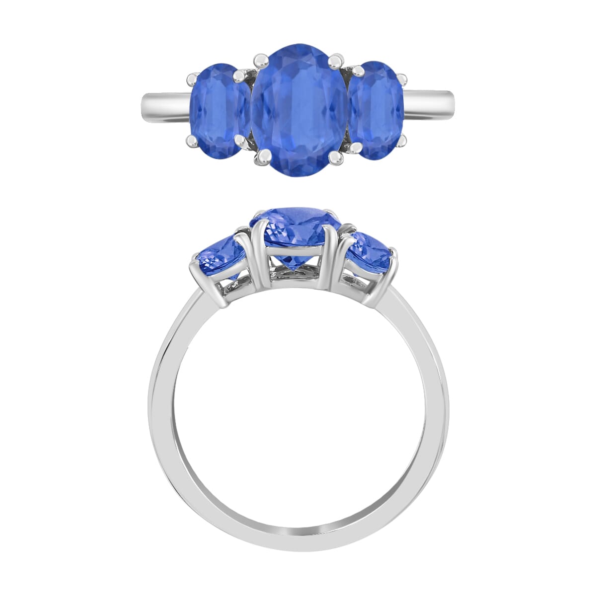 D'Joy Kanchanaburi Blue Sapphire 3 Stone Ring in Platinum Over Sterling Silver (Size 10.5) 2.60 ctw image number 1