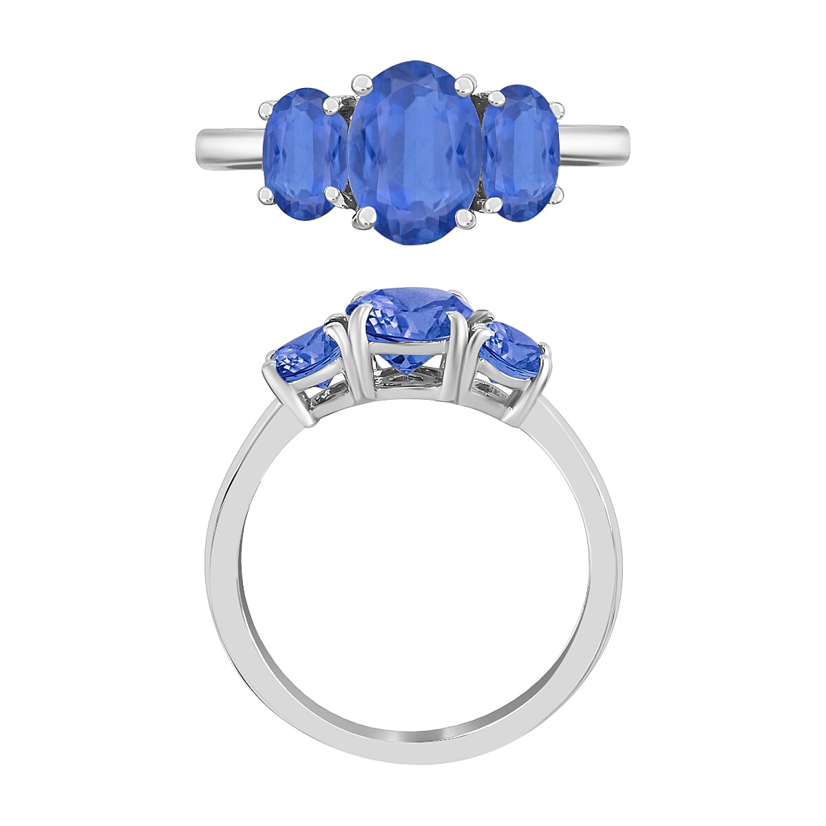 D'Joy Kanchanaburi Blue Sapphire 2.60 ctw 3 Stone Ring in Platinum Over Sterling Silver (Size 12.0) (Del. in 10-12 Days) image number 3