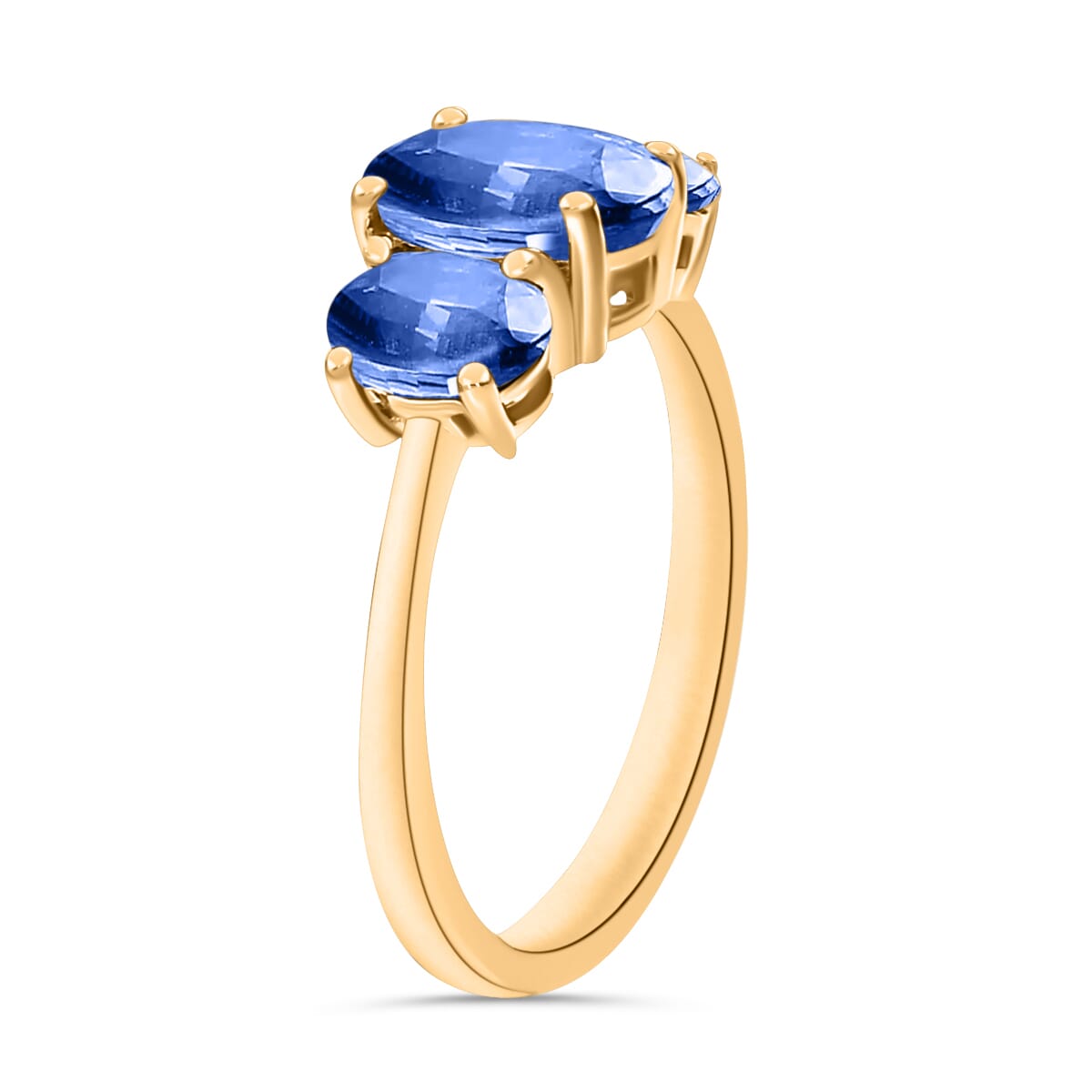 D'Joy Kanchanaburi Blue Sapphire 3 Stone Ring in Vermeil Yellow Gold Over Sterling Silver (Size 8.0) 2.60 ctw image number 2