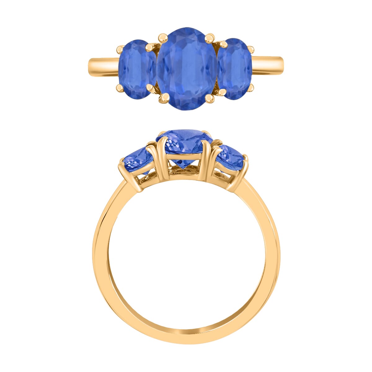 D'Joy Kanchanaburi Blue Sapphire 3 Stone Ring in Vermeil Yellow Gold Over Sterling Silver (Size 8.0) 2.60 ctw image number 3