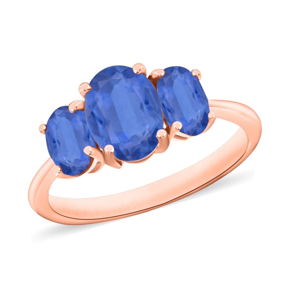 D'Joy Kanchanaburi Blue Sapphire 3 Stone Ring in Vermeil Rose Gold Over Sterling Silver (Size 6.0) 2.60 ctw image number 0