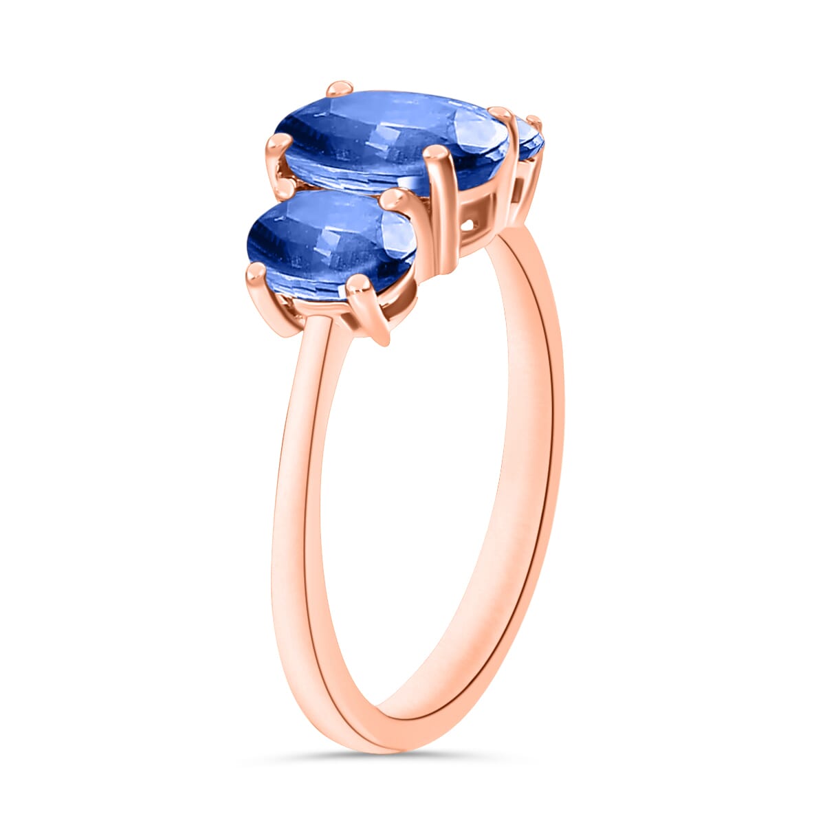 D'Joy Kanchanaburi Blue Sapphire 3 Stone Ring in Vermeil Rose Gold Over Sterling Silver (Size 6.0) 2.60 ctw image number 2