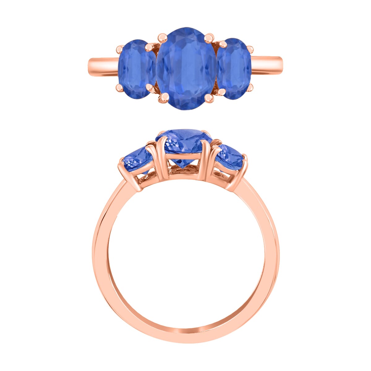 D'Joy Kanchanaburi Blue Sapphire 3 Stone Ring in Vermeil Rose Gold Over Sterling Silver (Size 6.0) 2.60 ctw image number 3